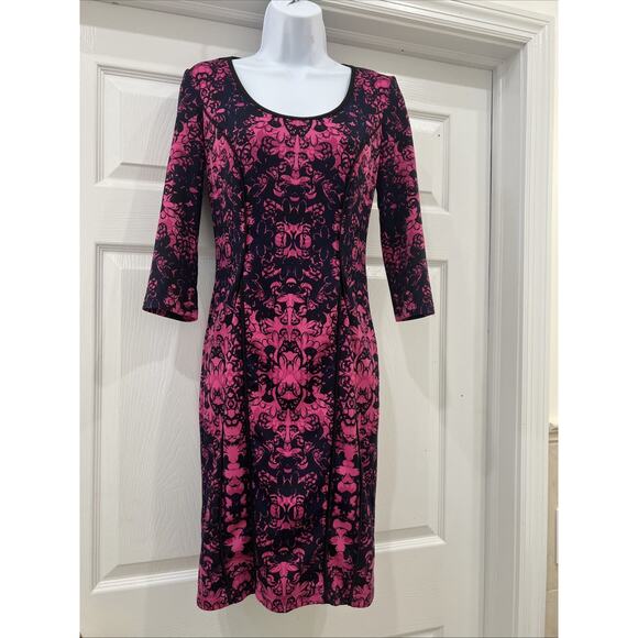 EUC Donna Morgan Dress Size 4 Shift Pink Floral Body Con Round Neck Classy - Picture 1 of 15
